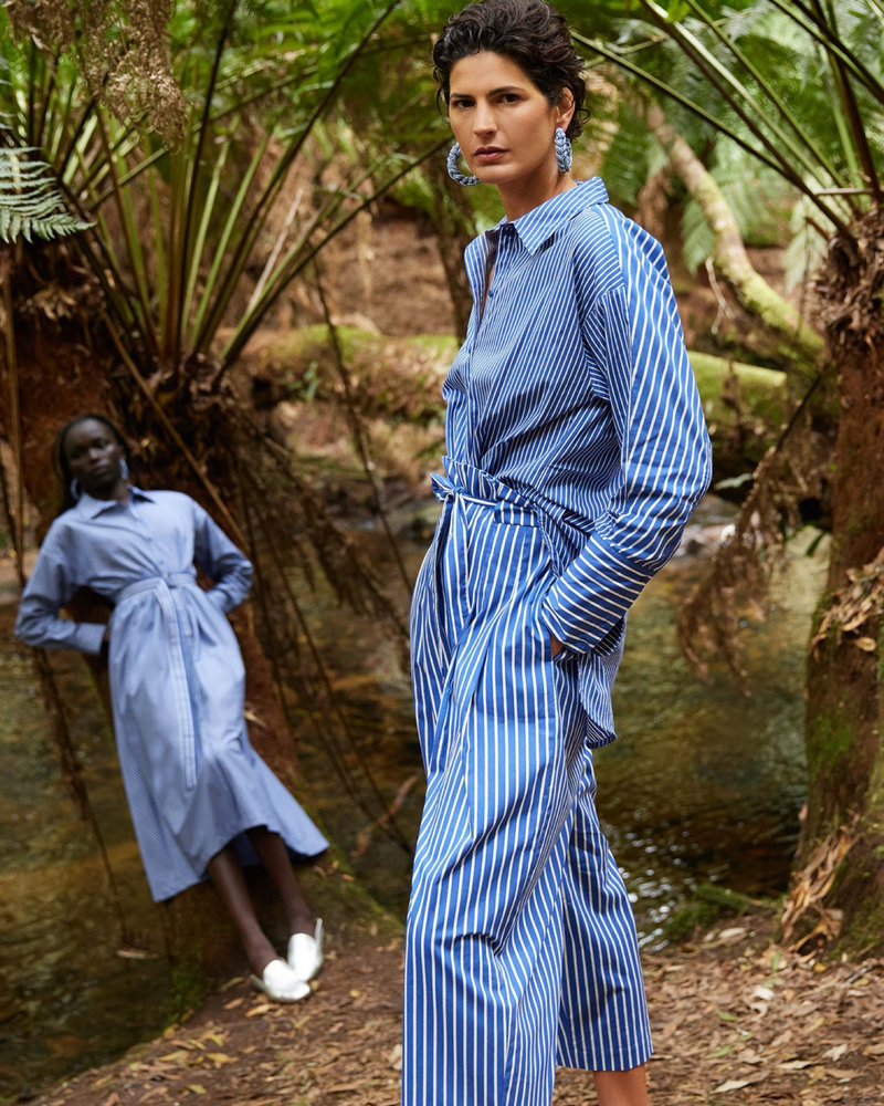 elk ligne print shirt blue stripe