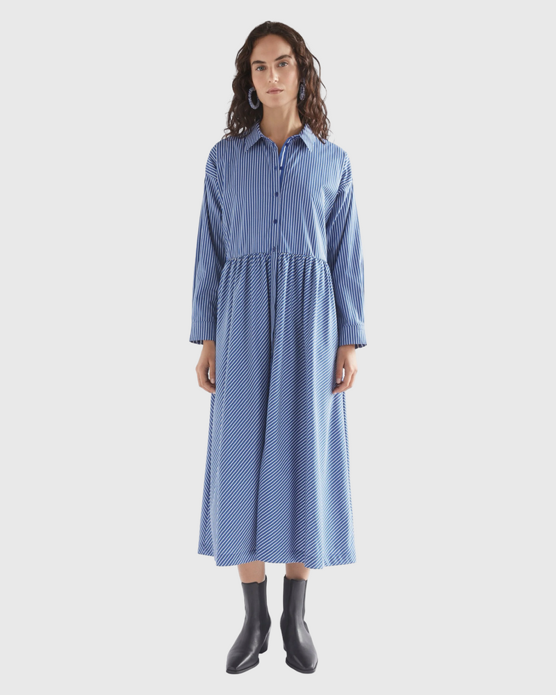 elk ligne shirt dress blue stripe