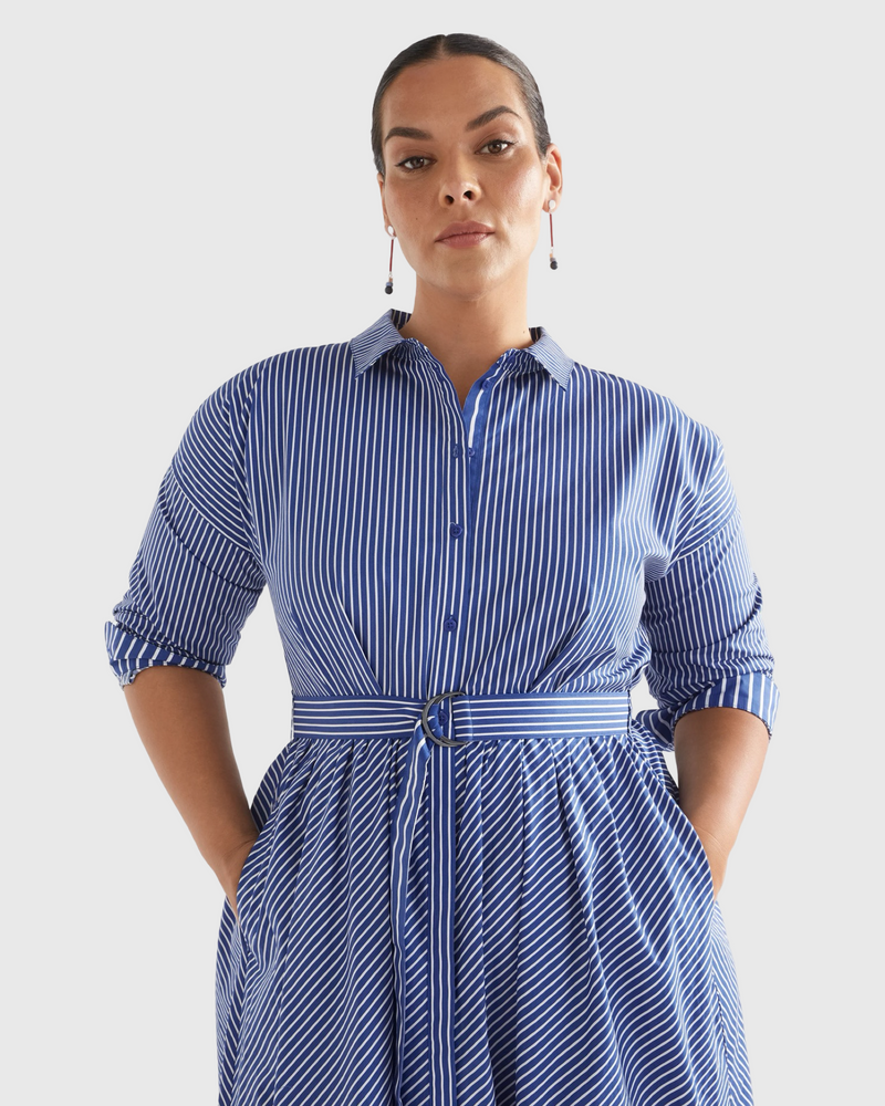 elk ligne shirt dress blue stripe