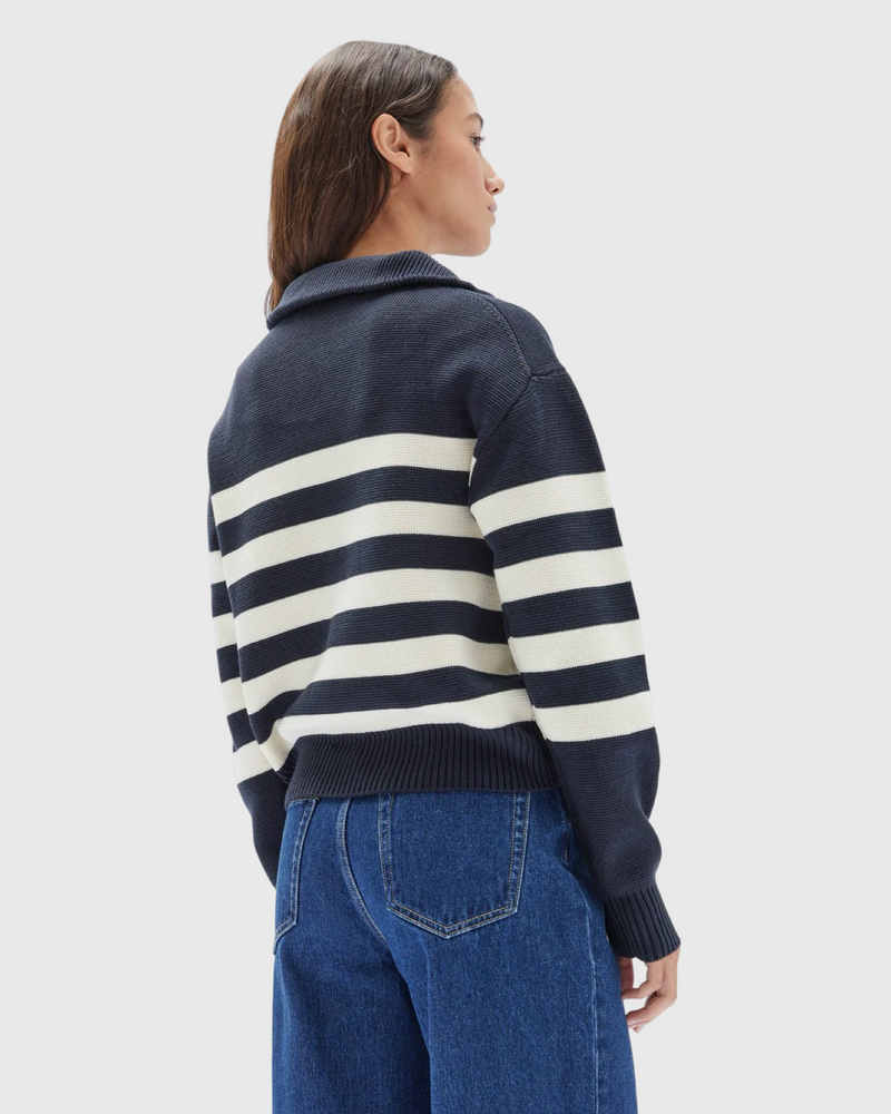 assembly label parisienne quarter zip cotton jumper true navy/antique white