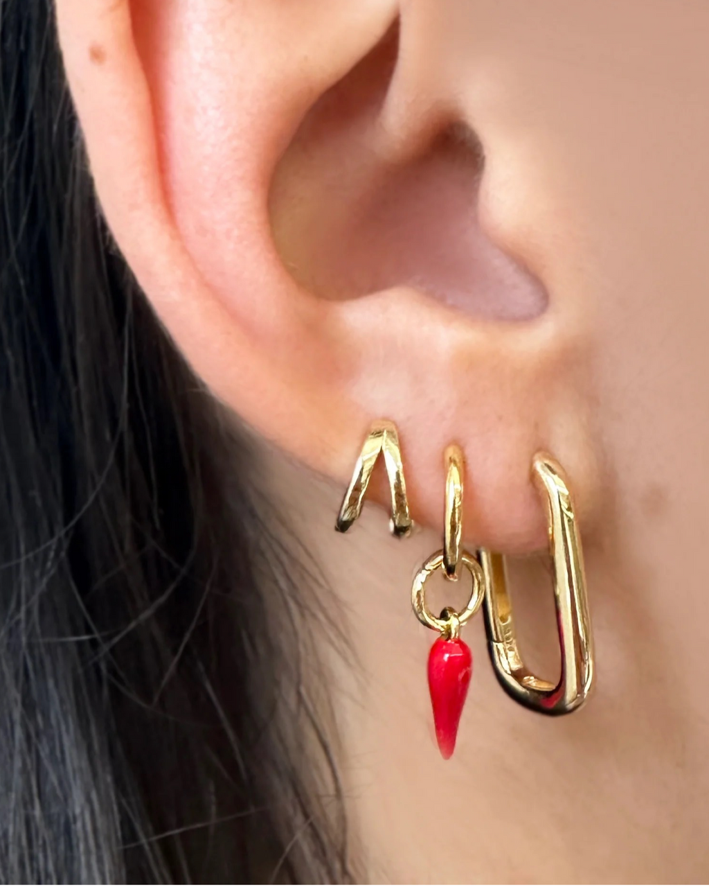 arms of eve cornicello red charm earrings small gold