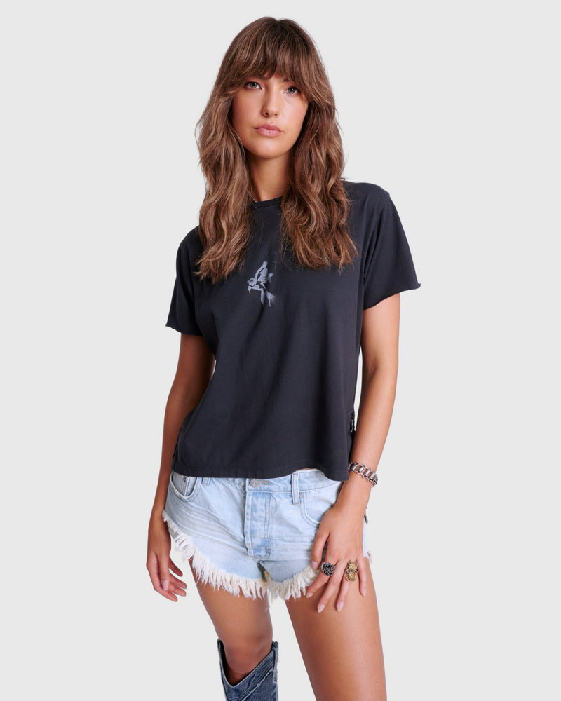 one teaspoon graffiti bird split hem tee black